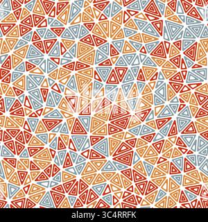 Vector seamless pattern with multiple repeated inner triangles. Compact shape size. Multiple colors style. Seamless pattern. Trending vector tiles. Stock Vector