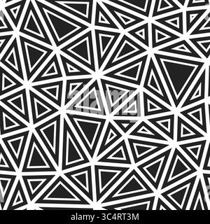 Triangulation geometric shapes background. Medium triangles size. Solid shapes in frames. Black and white style. Repeatable pattern. Stock Vector