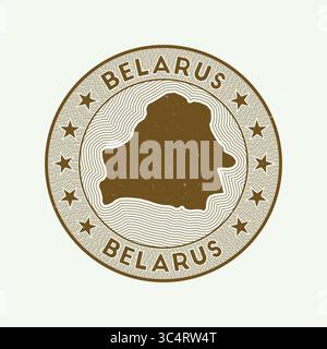 Belarus round badge vector. Country round stamp with shape of Belarus, isolines and circular country name. Beautiful emblem. Stock Vector