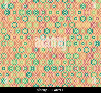 Hexagon Pattern. Plain hexagon frames. Hexagon cells. Multiple tones color palette. Seamless pattern. Tileable vector illustration. Stock Vector