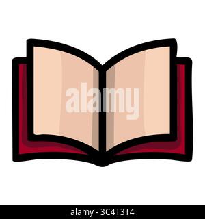 A stylized vector illustration of an open book with a maroon cover and beige pages, featuring bold black outlines and subtle color variations for a mo Stock Vector