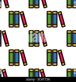 Seamless vector pattern of colorful books stacked, leaning, creating a playful and vibrant library-themed design, ideal for educational projects or st Stock Vector