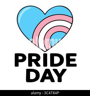 Vector illustration of a heart with transgender pride flag colors and Pride Day text, symbolizing inclusivity and celebration. Stock Vector
