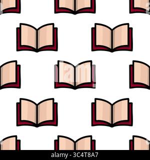 Seamless vector pattern of open books with maroon covers and beige pages, creating a simple yet elegant design ideal for educational or literary proje Stock Vector