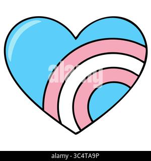 A vibrant vector illustration of a heart incorporating the transgender flag colors in a unique concentric arc pattern, offering a modern and symbolic Stock Vector