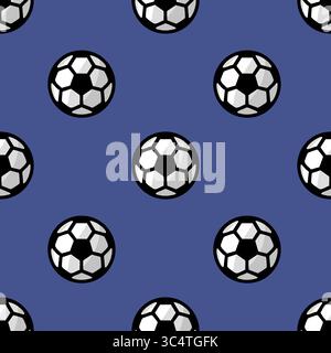 A vector seamless pattern featuring stylized soccer balls with subtle shading on a deep blue background, ideal for sports-themed designs and textile p Stock Vector