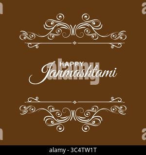 Happy Janmashtami wishes vector, Janmashtami greeting card design, Krishna festival vector art, Janmashtami celebration illustration, symmetric Stock Vector