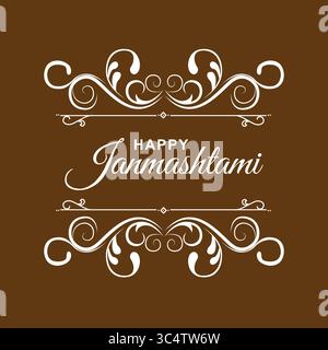 Happy Janmashtami wishes vector, Janmashtami greeting card design, Krishna festival vector art, Janmashtami celebration illustration, symmetric Stock Vector