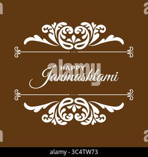 Happy Janmashtami wishes vector, Janmashtami greeting card design, Krishna festival vector art, Janmashtami celebration illustration, symmetric Stock Vector