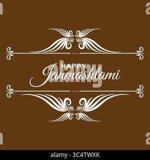 Happy Janmashtami wishes vector, Janmashtami greeting card design, Krishna festival vector art, Janmashtami celebration illustration, symmetric Stock Vector