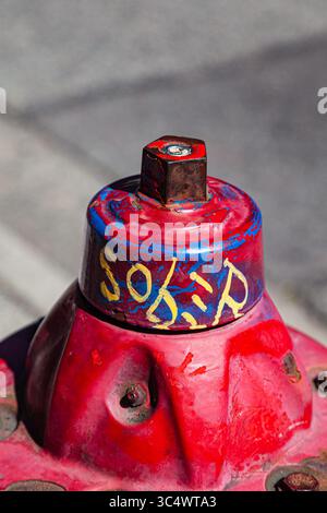 Sobriety statement on a fire hydrant in downtown Vancouver Canada Stock Photo
