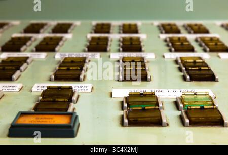 Dashboard in the engine room on the ship. Stock Photo