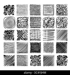 Sketch hatching. Pen doodle freehand line strokes chalk scribble black line sketch grunge handmade vector abstract textures. hand drawn. Not AI Stock Vector