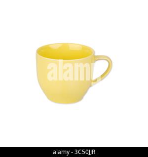 Yellow ceramic coffee cup isolated over white background. Stock Photo