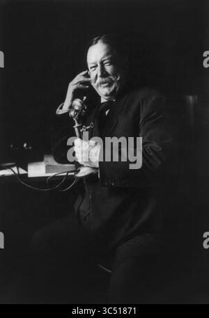 June 27, 2019, Washington, D.C, USA: William Howard Taft, Three-Quarter Length Portrait on Telephone, Photograph by Harris & Ewing, 1908 (Credit Image: © JT Vintage/Glasshouse via ZUMA Wire) Stock Photo