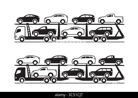 Car transporter trucks with SUV - vector illustration Stock Vector