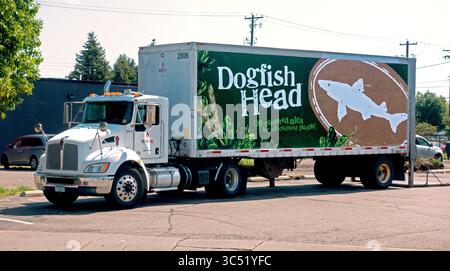 Dogfish Head Craft Brewery truck delivering off-centered ales for off-centered people. St Paul Minnesota MN USA Stock Photo
