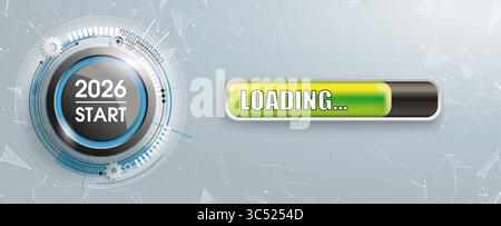 2026 Start Button Network Loading Banner Button with progress bar and text 2026 Start. Stock Photo