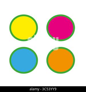 Colorful circles set. Green outline shapes. Geometric round elements. Vector spot illustration. Stock Vector