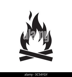 Campfire Silhouette Icon – Minimalist Black & White Symbol for Outdoor Activities & Wilderness Adventures Stock Vector