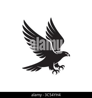 Eagle Silhouette in Flight – Minimalist Black & White Predator Icon for Nature & Power Themes Stock Vector