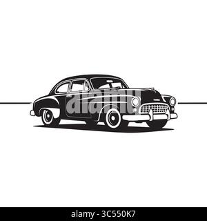 Vintage Classic Car Illustration – Black & White Retro Automotive Artwork Stock Vector