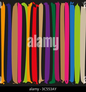 Color paint drips. Vertical splash stripes. Vibrant liquid Vector. Black backdrop contrast. Stock Vector