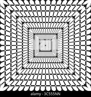 Optical tunnel pattern. Square radial lines. Hypnotic grid Vector. Black white design. Stock Vector