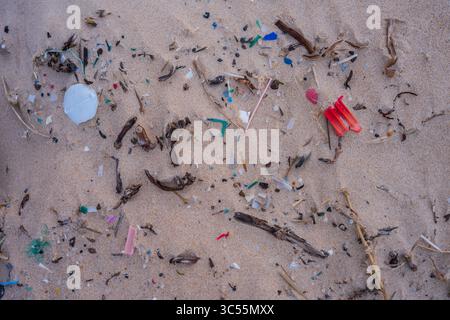 Plastic pollution on a beach. Stock Photo