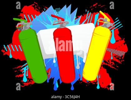 Fire Extinguisher graffiti. Abstract modern street art decoration performed in urban painting style. Stock Vector