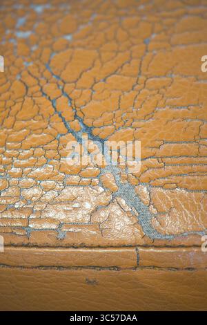 Close view of cracked leather texture in warm tones Stock Photo