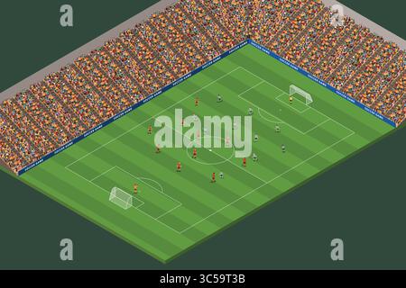 A vector illustration of Isometric Soccer Game in a Stadium Stock Vector