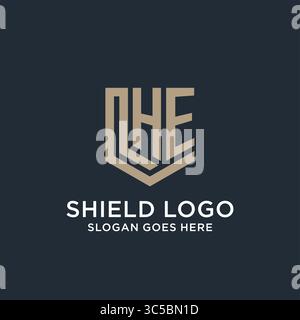 Initial HE logo shield guard shapes logo idea vector graphic vector graphic Stock Vector