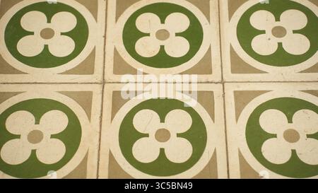 Vintage Floral Cement Tile Pattern Background Stock Photo