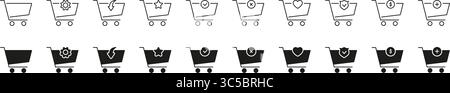 Shopping Cart Icon Set With Various Symbols. E-Commerce, Online Shopping, And Retail Management Outline And Solid Symbol Collection. Includes Gear Stock Vector