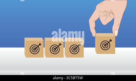 Business concept of Target or Mission on cubes illustration corporate Stock Vector
