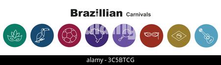Brazilian Carnivals Vectors single single stroke icon sets with color background Stock Vector