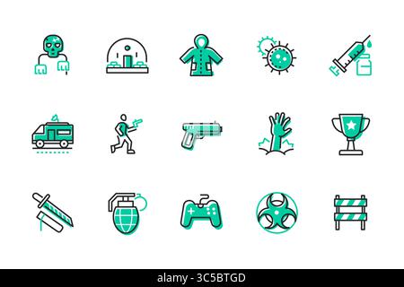 Zombie apocalypse - set of line design style icons Stock Vector