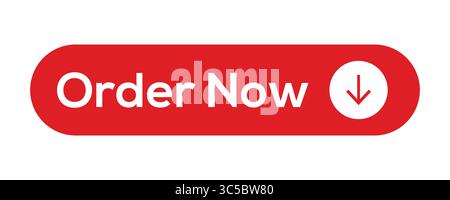 Red Order Now Button with Arrow Icon for Purchase Action Stock Vector