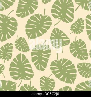Minimalist Green Monstera Leaves Tropical Background Stock Vector