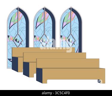 Empty church interior with stained glass 2D vector illustration Stock Vector