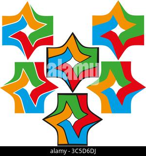 Multicolor star icon. Diamond spark motif. Rotating cluster Vector. White background style. EPS 10. Stock Vector