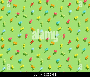 Stationery pattern with colorful push pins on light green background Stock Photo