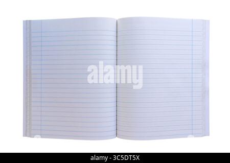 Open notebook with lined paper and margins ready for writing or drawing, symbolizing potential and new beginnings. Isolated Stock Photo