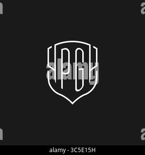 Initial PG logo monoline shield icon shape with vector graphic Stock Vector