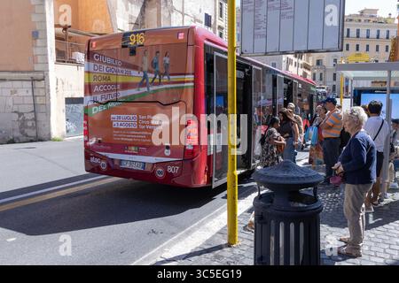 Rome, Italy. 30th July, 2025. Bus advertising the 2025 Youth Jubilee in Rome Credit: Independent Photo Agency/Alamy Live News Stock Photo