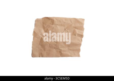 Piece of crumpled brown packing paper isolated on white background Stock Photo