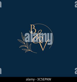 BV Initial Wedding Monogram Logo with Minimalistic Style vector graphic Stock Vector