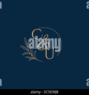 CU Initial Wedding Monogram Logo with Minimalistic Style vector graphic Stock Vector