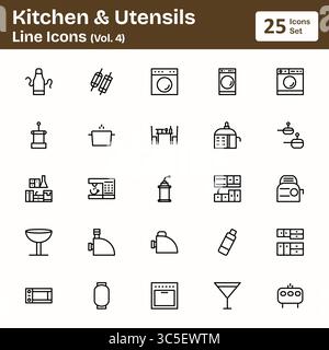 Kitchen & Utensils Line Icons (Vol. 4) Stock Vector